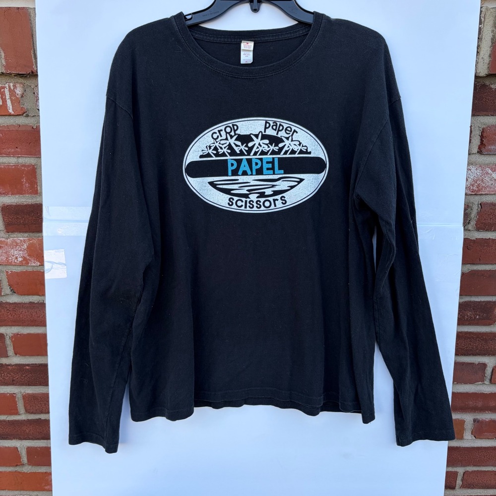 Anvil Crop Paper Papel Scissors Graphic Long Sleeve‎ T-Shirt Black XL Cotton